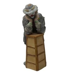 Emmett Kelly Jr Figurine Clown Head in Hands Elbows on Boxes 5” x 3” by Flambro